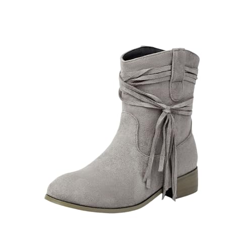 Herbst Stiefeletten Mit Fransen Damen Elegant Chelsea Kurz Stiefel Retro Wildleder Ankle Boots Pull-on Booties Mit Niedrige Absätze Frauen Große Größe Knöchel Schuhe(Gray,36 EU) von LDXEQIZ