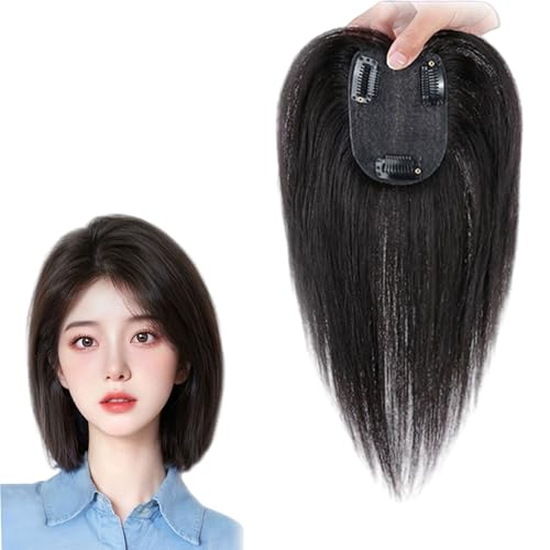 Natürliche Schwarze Haar-Topper for Frauen Toupet Aus Echtem Menschenhaar, 7 X 9 Cm Basis Zum Anklipsen Von Perücken Haarteile for Dünner Werdendes Haar, Graues Haar(25cm) von LDXEQIZ