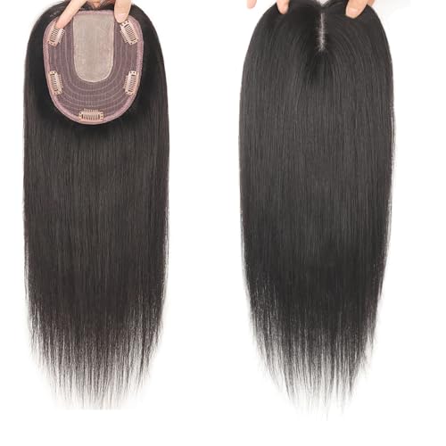 Natürliche Schwarze Haarteile for Frauen Haar-Topper Aus 100% Echthaar 13 X 15 Cm Perücken Mit Clip Und Spitzenbasis, Top-Haarverlängerungen Bei Haarausfall/dünner Werdendem Haar/grauem Haar von LDXEQIZ