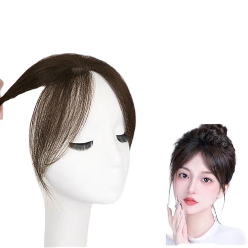 Pony-Haarteil Zum Anklipsen Haar-Topper Aus 100% Echthaar for Frauen Haarverlängerungen Zum Anklipsen Perücken Mit Künstlichem Pony for Den Alltag(Brown) von LDXEQIZ