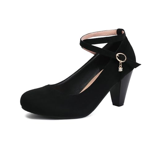 Pumps Damen Wildleder Dirndl Schuhe Bequem Breite Füße Trachtenschuhe Elegant Tanzschuhe Mit Kreuz Knöchelriemen 7cm Absatzschuhe Für Hochzeiten/Oktoberfest/Party(Black,40 EU) von LDXEQIZ