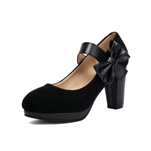 Trachtenschuhe Damen Wildleder Pumps Retro Dirndl Schuhe Bequem Tanzschuhe Mit Absatz Elegant Brautschuhe Mit Schleifen Knöchelriemen Große Größe Absatzschuhe Für Oktoberfest Party(Black,41 EU) von LDXEQIZ