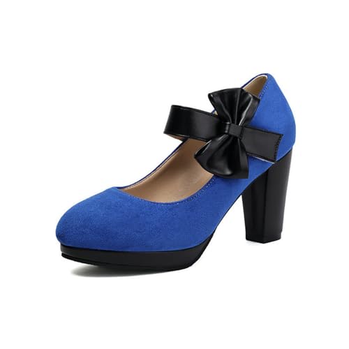 Trachtenschuhe Damen Wildleder Pumps Retro Dirndl Schuhe Bequem Tanzschuhe Mit Absatz Elegant Brautschuhe Mit Schleifen Knöchelriemen Große Größe Absatzschuhe Für Oktoberfest Party(Blue,43 EU) von LDXEQIZ