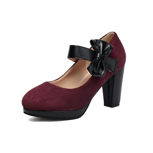 Trachtenschuhe Damen Wildleder Pumps Retro Dirndl Schuhe Bequem Tanzschuhe Mit Absatz Elegant Brautschuhe Mit Schleifen Knöchelriemen Große Größe Absatzschuhe Für Oktoberfest Party(Red,38 EU) von LDXEQIZ
