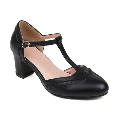 Trachtenschuhe Mit Knöchelriemen Damen Dirndl Schuhe Mit Blockabsatz Geschlossene Sandalen Große Größe Pumps Elegant Brautschuhe PU-Leder High Heel,36-43 Tanzschuhe(Black,36 EU) von LDXEQIZ