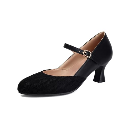 Trachtenschuhe Mit Knöchelriemen Damen Dirndl Schuhe Vintage Mittelalterliche Pumps Elegant Bequem Tanzschuhe Mit Absatz PU-Leder Brautschuhe Große Größe High Heel,36-43(Black,42 EU) von LDXEQIZ