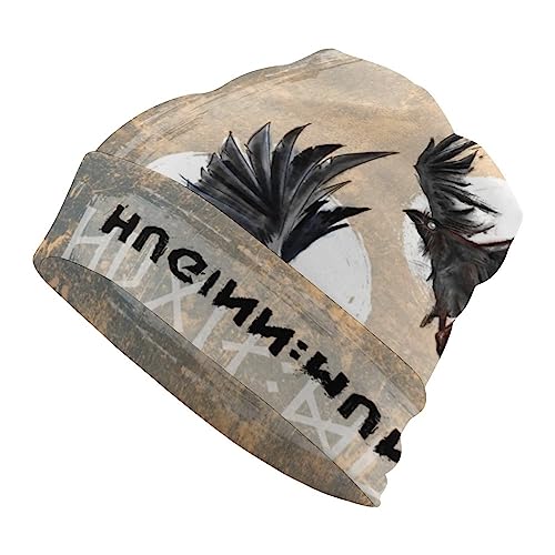 LDZDGD Vikings Knit Cuffed Beanie, 3D Druck Nordische Mythen Muster, Outdoor Slouchy Kopfbedeckung für Männer & Frauen (Color : Hugin and Munin B, Size : One Size) von LDZDGD