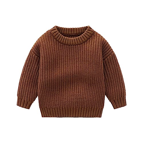 Kleinkind Langarm Rundhals Solid Strickpullover Winterkleidung für Mädchen und Jungen Baby Tops Kleidung Babymütze (Coffee, 0-6 Months) von LDadgf