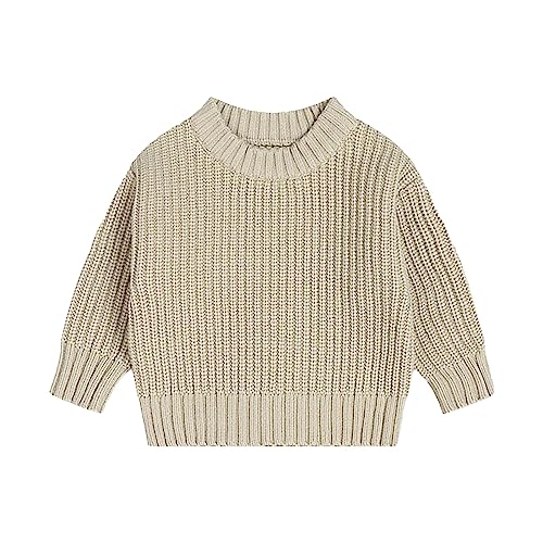 Kleinkind Langarm Rundhals Solid Strickpullover Winterkleidung für Mädchen und Jungen Baby Tops Kleidung Babymütze (Khaki, 0-6 Months) von LDadgf