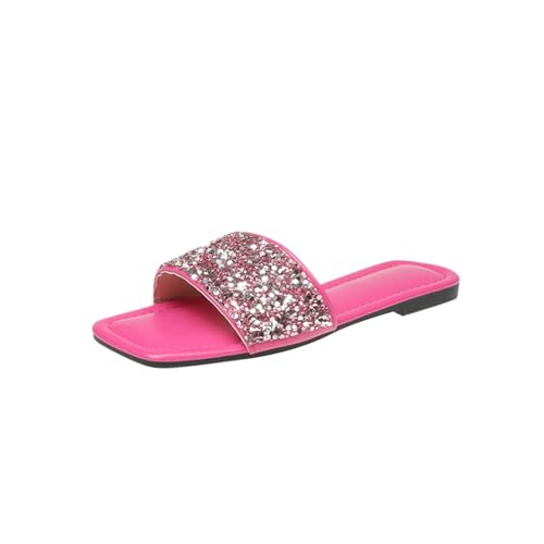 LDadgf Damen-Flip-Flops mit flachem Boden und Pailletten und Strasssteinen für den Sommer Damenschuhe Sommerschuhe Gelb (Hot Pink, 40) von LDadgf