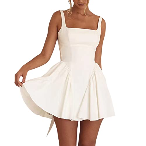 LDadgf Damen Sexy rückenfreies Neckholder-Bowknot-Abendkleid, lässiges Kleid Hellblaues Kleid Damen Kurz (White, S) von LDadgf