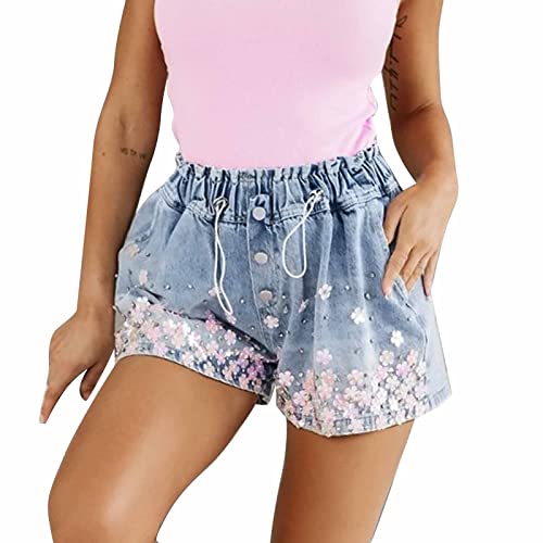 LDadgf Damen-Strumpfhose, Sommermode, Freizeit, schwere Arbeiten, Diamant-Nagel, schlechte Bulbans, Towder, Denim-Shorts, Übergröße auf Hosen, hellblau, XL von LDadgf