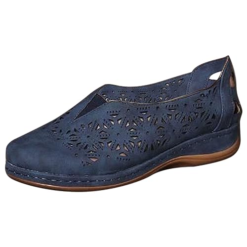 LDadgf Damenschuhe, Sommermode, Damen-Slipper, offener Zehenbereich, flache, hohle, atmungsaktive Einzelschuhe, zurückrollen Damenschuhe Schwarz Mit Absatz (Blue, 41) von LDadgf