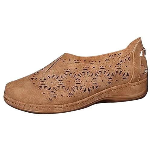 LDadgf Damenschuhe, Sommermode, Damen-Slipper, offener Zehenbereich, flache, hohle, atmungsaktive Einzelschuhe, zurückrollen Damenschuhe Schwarz Mit Absatz (Brown, 41) von LDadgf