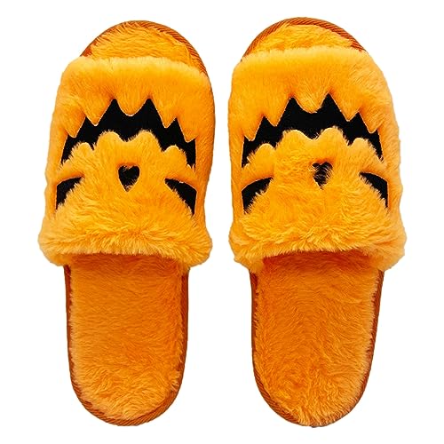 LDadgf Hallowee Kürbis-Hausschuhe für Damen und Herren, weicher Plüsch, gemütliche Hausschuhe für drinnen und draußen Sneaker Damen Schuhe (Orange, One Size) von LDadgf