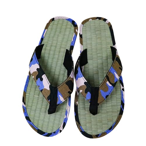 LDadgf Herren Sommer Hausschuhe mit unten Home Holzboden Atmungsaktive Camouflage Canvas Hausschuhe Indoor Sandalen Hausschuhe Schuhe Herren Schwarz 44 (Blue, 41) von LDadgf