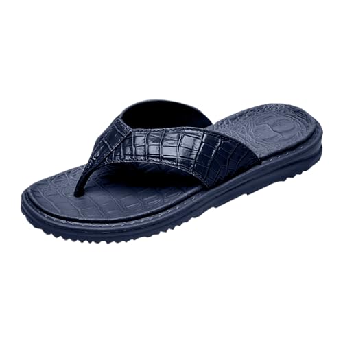 LDadgf Herren Strand Flip Flops Hohl Casual Clip Toe Hausschuhe Flache Schuhe Vintage Sandale Hausschuhe Schuhe Herren Schwarz 46 (Dark Blue, 40) von LDadgf