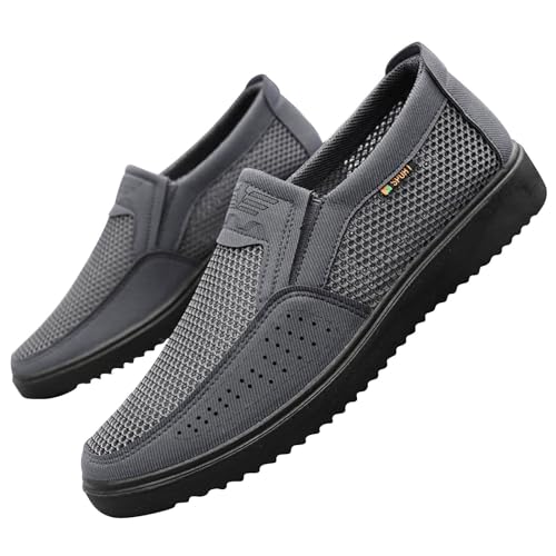 LDadgf Mode Frühjahr Und Sommer Männer Sport Schuhe Flachen Boden Leichte Mesh Atmungsaktive Slip Auf Bequeme Einfarbig Einfache Eigenschaften: Garten Schuhe Herren 47 (Grey, 41) von LDadgf