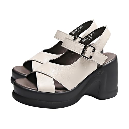 LDadgf Sommer-Sandalen für Damen mit einfachem Slope-Absatz und dicker Sohle und hohem Absatz Schuhe Damen Sportschuhe (White, 36) von LDadgf