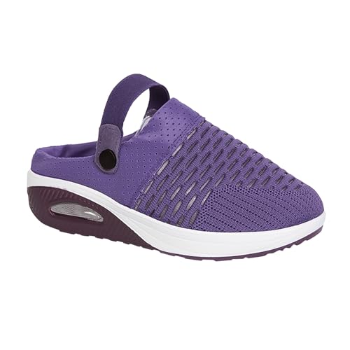 LDadgf Sommer-Semi-Flip-Sandalen für Damen ohne Absatz, ein Fuß, dicke Sohle, Luftpolster, hohles Netz, atmungsaktive Sandalen Damenschuhe 36 Auktion (Purple, 44) von LDadgf