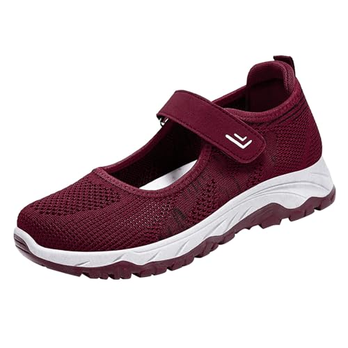 LDadgf Weiche orthopädische Schuhe für Damen, atmungsaktiv, gewebt, zum Gehen, Slip-On-Schaumstoffschuhe, Fußgewölbeunterstützung, Hände, Slip-In-Sneaker Damenschuhe Mokassin (Red, 40) von LDadgf