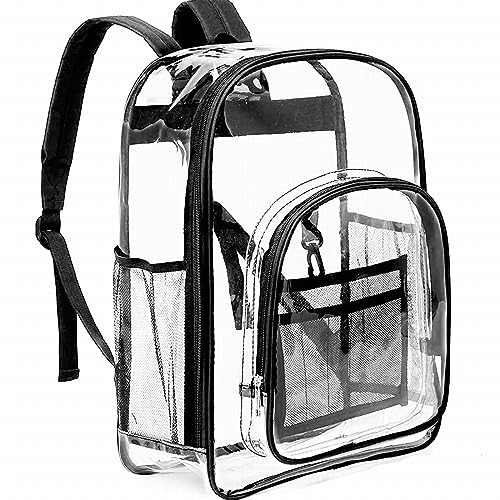 Rucksack, robust, Stadion-zugelassen, PVC, transparente Rucksäcke für Kinder und Erwachsene, durchsichtige Schul-Büchertasche mit verstärktem Riemen für die Schule Wasserfeste (Black, One Size) von LDadgf