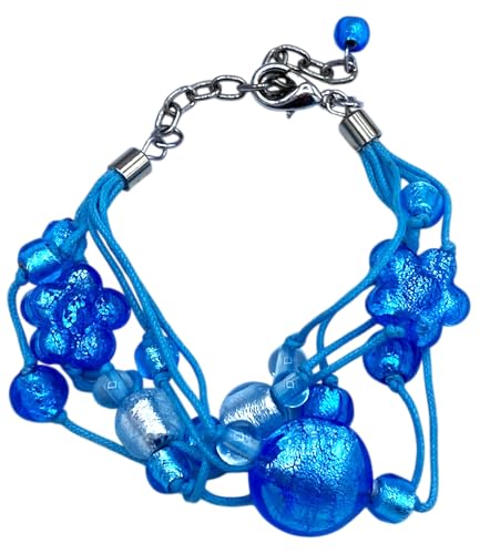 Armband aus Muranoglas, blau mehrreihig mit Perlen, 18 cm von LE GEMME DI VENEZIA