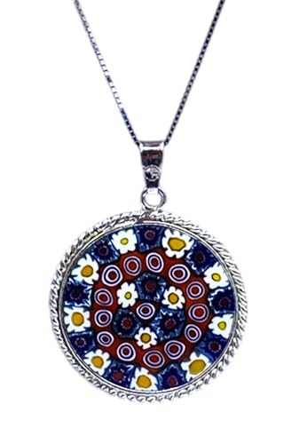 Damen-Halskette mit Anhänger Murrina Milefiori Venezia aus echtem Muranoglas und 925er Silber, Durchmesser 23 cm, media, Sterling Silber, Muranoglas Damen-Halskette mit Anhänger Murrina Milefiori Venezia aus echtem Muranoglas und 925er Silber, Durchmesser 23 cm, media, Sterling Silber, Muranoglas von LE GEMME DI VENEZIA