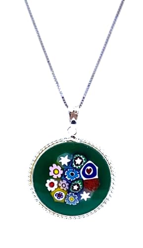 Damen-Halskette mit Anhänger Murrina Milefiori Venezia aus echtem Muranoglas und 925er Silber, Durchmesser 23 cm, media, Sterling Silber, Muranoglas Damen-Halskette mit Anhänger Murrina Milefiori Venezia aus echtem Muranoglas und 925er Silber, Durchmesser 23 cm, media, Sterling Silber, Muranoglas von LE GEMME DI VENEZIA