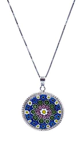 Damen-Halskette mit Anhänger Murrina Milefiori Venezia aus echtem Muranoglas und 925er Silber, Durchmesser 23 cm, media, Sterling Silber, Muranoglas Damen-Halskette mit Anhänger Murrina Milefiori Venezia aus echtem Muranoglas und 925er Silber, Durchmesser 23 cm, media, Sterling Silber, Muranoglas von LE GEMME DI VENEZIA
