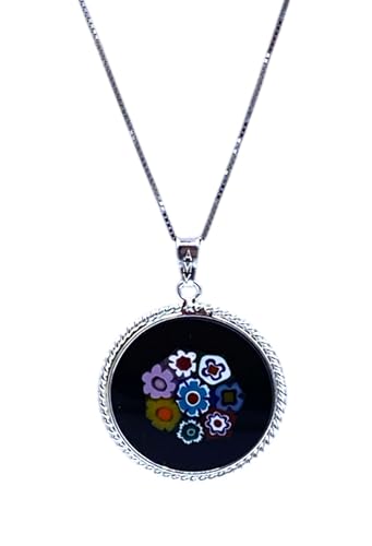 Damen-Halskette mit Anhänger Murrina Milefiori Venezia aus echtem Muranoglas und 925er Silber, Durchmesser 23 cm, media, Sterling Silber, Muranoglas Damen-Halskette mit Anhänger Murrina Milefiori Venezia aus echtem Muranoglas und 925er Silber, Durchmesser 23 cm, media, Sterling Silber, Muranoglas von LE GEMME DI VENEZIA