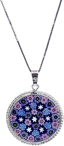 Damen-Halskette mit Anhänger Murrina Milefiori Venezia aus echtem Muranoglas und 925er Silber, Durchmesser 23 cm, media, Sterling Silber, Muranoglas Damen-Halskette mit Anhänger Murrina Milefiori Venezia aus echtem Muranoglas und 925er Silber, Durchmesser 23 cm, media, Sterling Silber, Muranoglas von LE GEMME DI VENEZIA