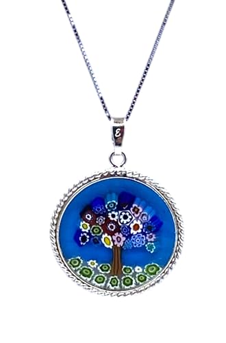Damen-Halskette mit Anhänger Murrina Milefiori Venezia aus echtem Muranoglas und 925er Silber, Durchmesser 23 cm, media, Sterling Silber, Muranoglas Damen-Halskette mit Anhänger Murrina Milefiori Venezia aus echtem Muranoglas und 925er Silber, Durchmesser 23 cm, media, Sterling Silber, Muranoglas von LE GEMME DI VENEZIA