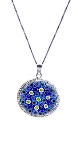 Damen-Halskette mit Anhänger Murrina Milefiori Venezia aus echtem Muranoglas und 925er Silber, Durchmesser 23 cm, media, Sterling Silber, Muranoglas Damen-Halskette mit Anhänger Murrina Milefiori Venezia aus echtem Muranoglas und 925er Silber, Durchmesser 23 cm, media, Sterling Silber, Muranoglas von LE GEMME DI VENEZIA
