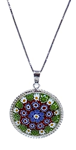 Damen-Halskette mit Anhänger Murrina Milefiori Venezia aus echtem Muranoglas und 925er Silber, Durchmesser 23 cm, media, Sterling Silber, Muranoglas Damen-Halskette mit Anhänger Murrina Milefiori Venezia aus echtem Muranoglas und 925er Silber, Durchmesser 23 cm, media, Sterling Silber, Muranoglas von LE GEMME DI VENEZIA