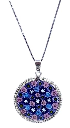 Damen-Halskette mit Anhänger Murrina Milefiori Venezia aus echtem Muranoglas und 925er Silber, Durchmesser 23 cm, media, Sterling Silber, Muranoglas Damen-Halskette mit Anhänger Murrina Milefiori Venezia aus echtem Muranoglas und 925er Silber, Durchmesser 23 cm, media, Sterling Silber, Muranoglas von LE GEMME DI VENEZIA