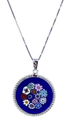 Damen-Halskette mit Anhänger Murrina Milefiori Venezia aus echtem Muranoglas und 925er Silber, Durchmesser 23 cm, media, Sterling Silber, Muranoglas Damen-Halskette mit Anhänger Murrina Milefiori Venezia aus echtem Muranoglas und 925er Silber, Durchmesser 23 cm, media, Sterling Silber, Muranoglas von LE GEMME DI VENEZIA