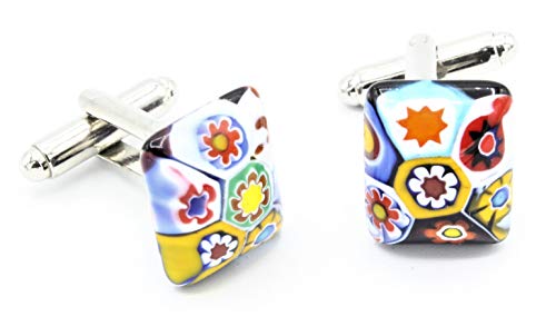 Manschettenknöpfe Cufflinks Murrine Multicolor Muranoglas Made in Italy, Glas von LE GEMME DI VENEZIA