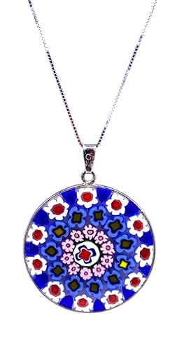 Murrina Millefiori aus Muranoglas mit Rand und Kette aus 925er Silber, Durchmesser 32 mm, x, Sterling Silber, Glas Murrina Millefiori aus Muranoglas mit Rand und Kette aus 925er Silber, Durchmesser 32 mm, x, Sterling Silber, Glas von LE GEMME DI VENEZIA