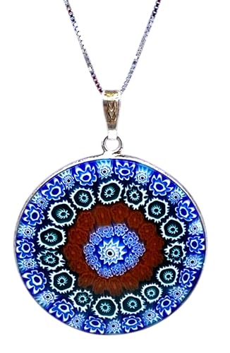 Murrina Millefiori aus Muranoglas mit Rand und Kette aus 925er Silber, Durchmesser 32 mm, x, Sterling Silber, Glas Murrina Millefiori aus Muranoglas mit Rand und Kette aus 925er Silber, Durchmesser 32 mm, x, Sterling Silber, Glas von LE GEMME DI VENEZIA