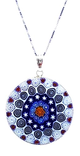 Murrina Millefiori aus Muranoglas mit Rand und Kette aus 925er Silber, Durchmesser 32 mm, x, Sterling Silber, Glas Murrina Millefiori aus Muranoglas mit Rand und Kette aus 925er Silber, Durchmesser 32 mm, x, Sterling Silber, Glas von LE GEMME DI VENEZIA