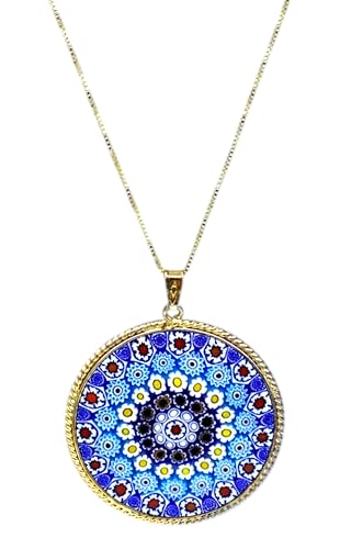 Murrina Millefiori aus Muranoglas mit Rand und Kette aus 925er Silber, Durchmesser 36 mm, x, Sterling Silber, Glas Murrina Millefiori aus Muranoglas mit Rand und Kette aus 925er Silber, Durchmesser 36 mm, x, Sterling Silber, Glas von LE GEMME DI VENEZIA
