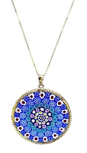 Murrina Millefiori aus Muranoglas mit Rand und Kette aus 925er Silber, Durchmesser 36 mm, x, Sterling Silber, Glas Murrina Millefiori aus Muranoglas mit Rand und Kette aus 925er Silber, Durchmesser 36 mm, x, Sterling Silber, Glas von LE GEMME DI VENEZIA