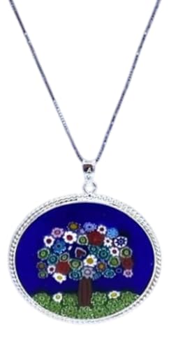 Murrina Millefiori aus Muranoglas mit Rand und Kette aus 925er Silber, Durchmesser 36 mm, x, Sterling Silber, Glas Murrina Millefiori aus Muranoglas mit Rand und Kette aus 925er Silber, Durchmesser 36 mm, x, Sterling Silber, Glas von LE GEMME DI VENEZIA