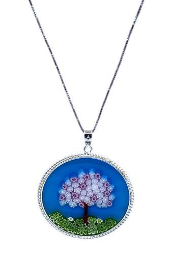 Murrina Millefiori aus Muranoglas mit Rand und Kette aus 925er Silber, Durchmesser 36 mm, x, Sterling Silber, Glas Murrina Millefiori aus Muranoglas mit Rand und Kette aus 925er Silber, Durchmesser 36 mm, x, Sterling Silber, Glas von LE GEMME DI VENEZIA