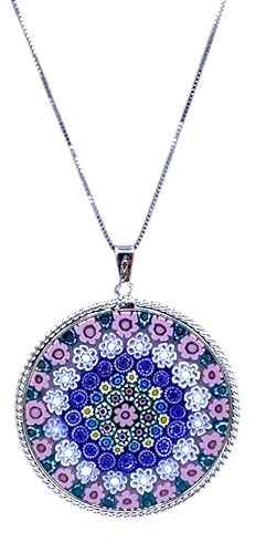 Murrina Millefiori aus Muranoglas mit Rand und Kette aus 925er Silber, Durchmesser 36 mm, x, Sterling Silber, Glas Murrina Millefiori aus Muranoglas mit Rand und Kette aus 925er Silber, Durchmesser 36 mm, x, Sterling Silber, Glas von LE GEMME DI VENEZIA