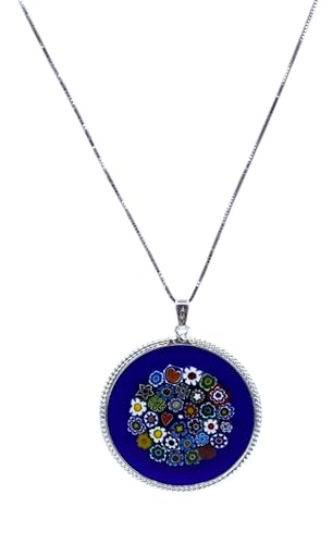 Murrina Millefiori aus Muranoglas mit Rand und Kette aus 925er Silber, Durchmesser 36 mm, x, Sterling Silber, Glas Murrina Millefiori aus Muranoglas mit Rand und Kette aus 925er Silber, Durchmesser 36 mm, x, Sterling Silber, Glas von LE GEMME DI VENEZIA
