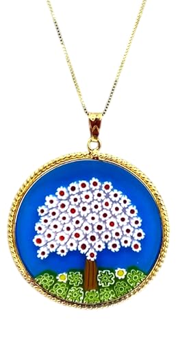Murrina Millefiori aus Muranoglas mit Rand und Kette aus 925er Silber, Durchmesser 36 mm, x, Sterling Silber, Glas Murrina Millefiori aus Muranoglas mit Rand und Kette aus 925er Silber, Durchmesser 36 mm, x, Sterling Silber, Glas von LE GEMME DI VENEZIA