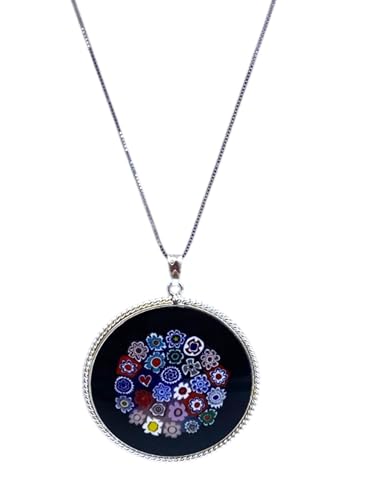 Murrina Millefiori aus Muranoglas mit Rand und Kette aus 925er Silber, Durchmesser 36 mm, x, Sterling Silber, Glas Murrina Millefiori aus Muranoglas mit Rand und Kette aus 925er Silber, Durchmesser 36 mm, x, Sterling Silber, Glas von LE GEMME DI VENEZIA