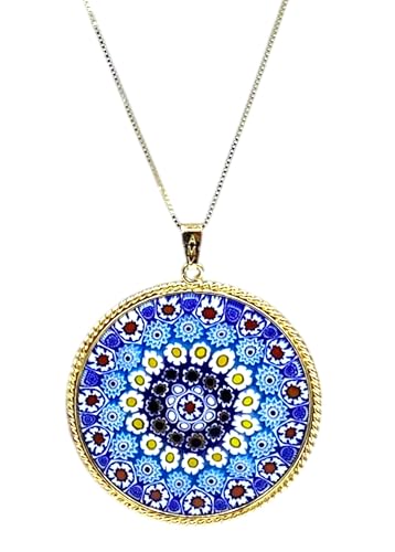Murrina Millefiori aus Muranoglas mit Rand und Kette aus 925er Silber, Durchmesser 36 mm, x, Sterling Silber, Glas Murrina Millefiori aus Muranoglas mit Rand und Kette aus 925er Silber, Durchmesser 36 mm, x, Sterling Silber, Glas von LE GEMME DI VENEZIA